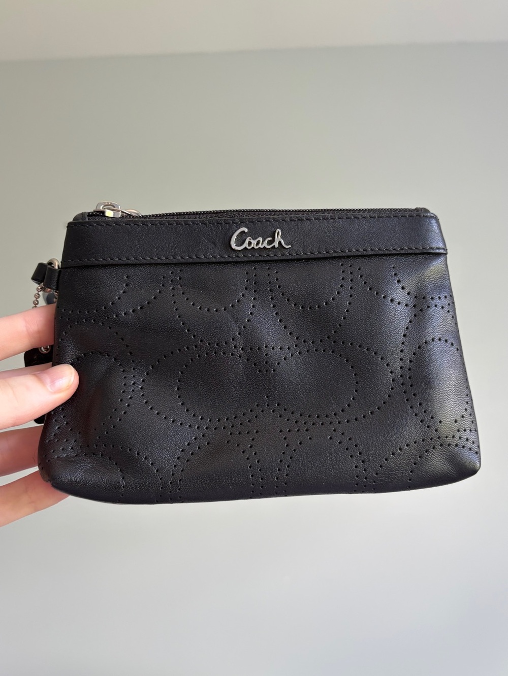 Coach black leather wristlet